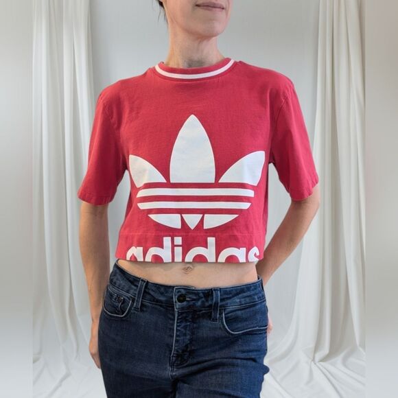 Adidas Bellista Crew Neck Crop Top Red XS - Picture 1 of 9